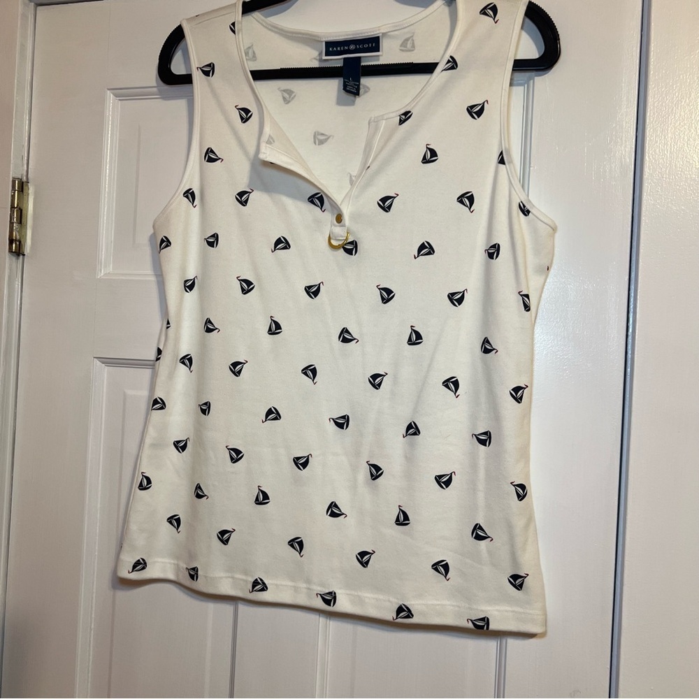 #65 KAREN SCOTT NAUTICAL SAILBOAT PRINT TANK TOP LARGE